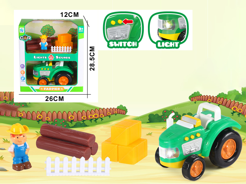 10PCS Slide Cartoon Farmer'S Car Set With Light And Music