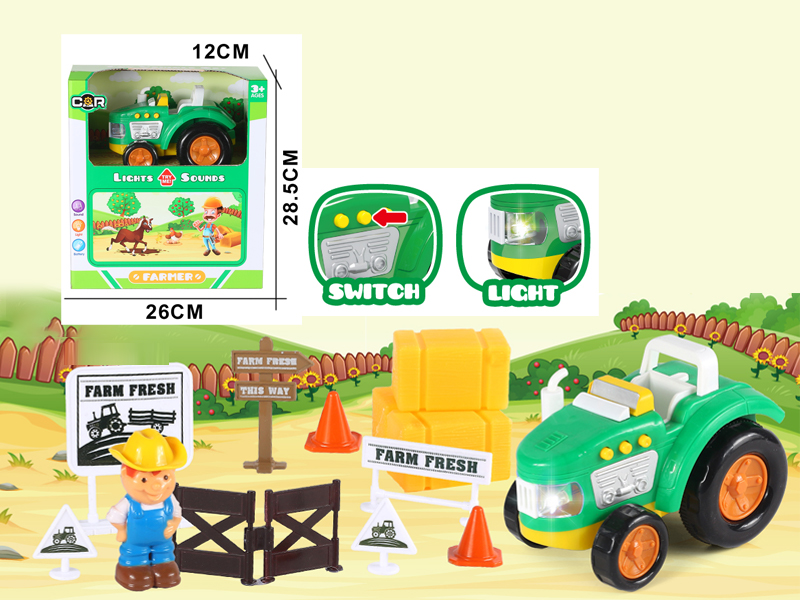 14PCS Slide Cartoon Farmer'S Car Set With Light And Music
