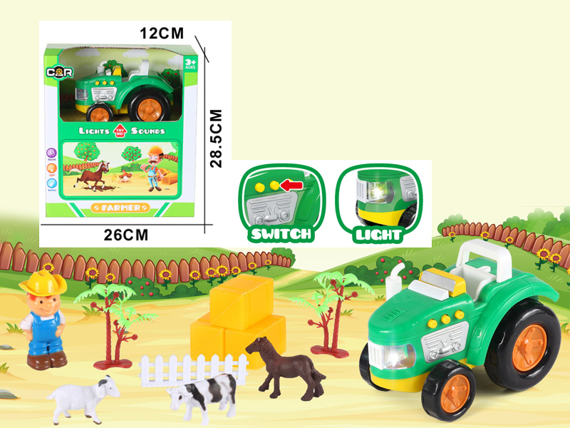 12PCS Slide Cartoon Farmer'S Car Set With Light And Music