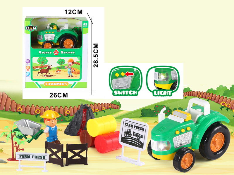 12PCS Slide Cartoon Farmer'S Car Set With Light And Music