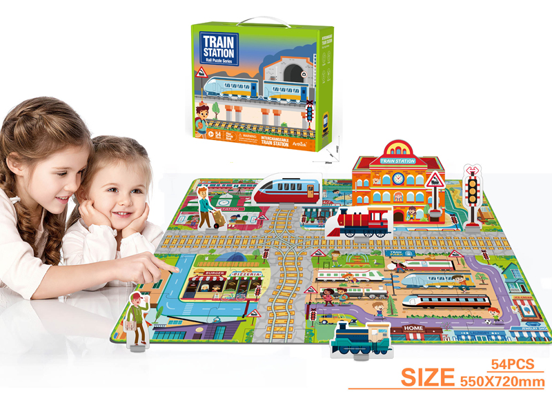 54PCS Puzzle Stereoscopic Scene Of Railway Station Track