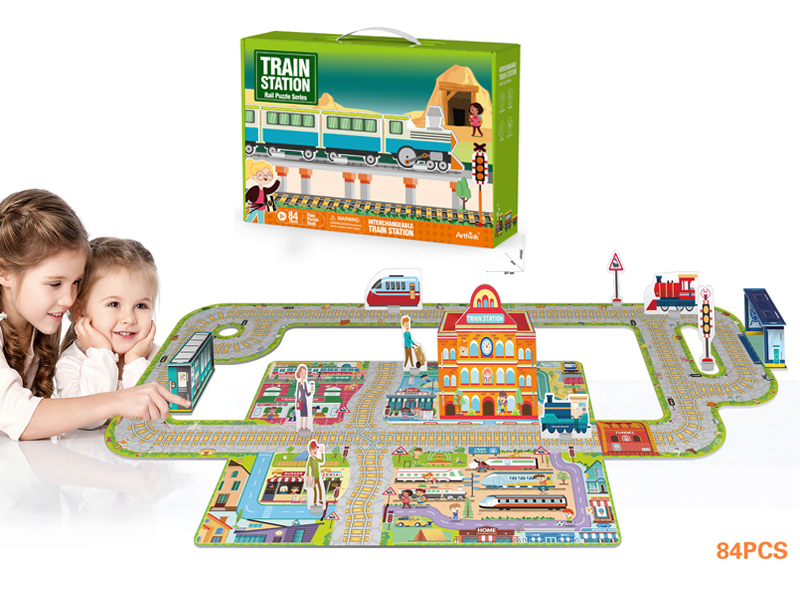 84PCS Puzzle Stereoscopic Scene Of Railway Station Track