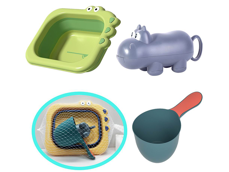 Bathroom Water Toy 3PCS (Folding Crocodile Washbasin + Water Ladle + Hippo)