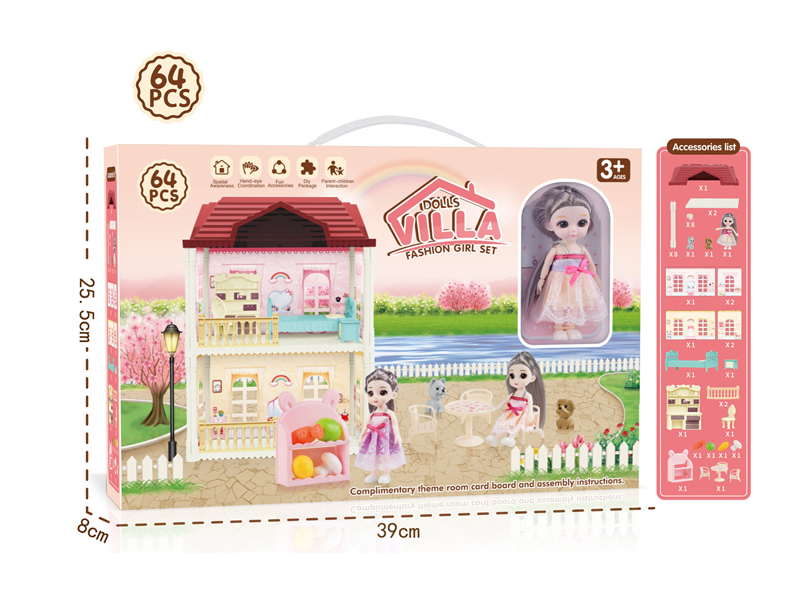 64PCS Villa Doll Girl Family Toy Series