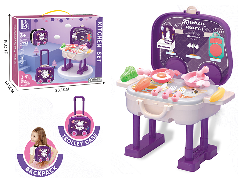 3 In 1 Backpack + Trolley Case + Kitchen Set 25pcs