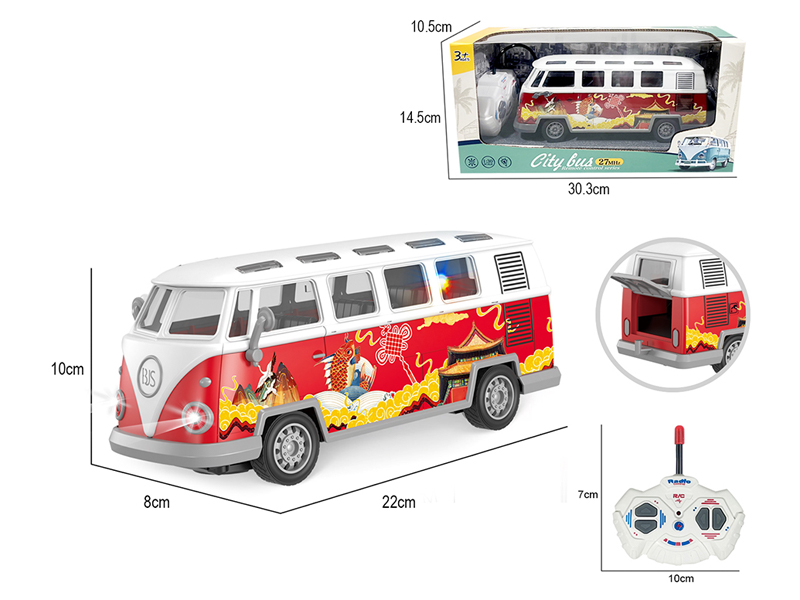1:30 4Ch R/C Guochao Feng Uv Printed Retro Bus With Light