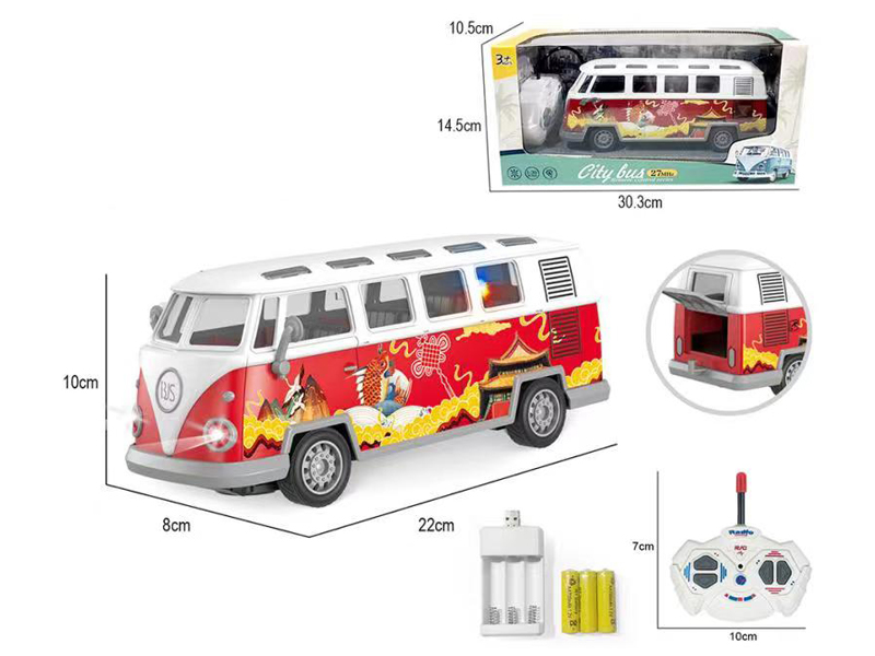 1:30 4Ch R/C Guochao Feng Uv Printed Retro Bus With Light