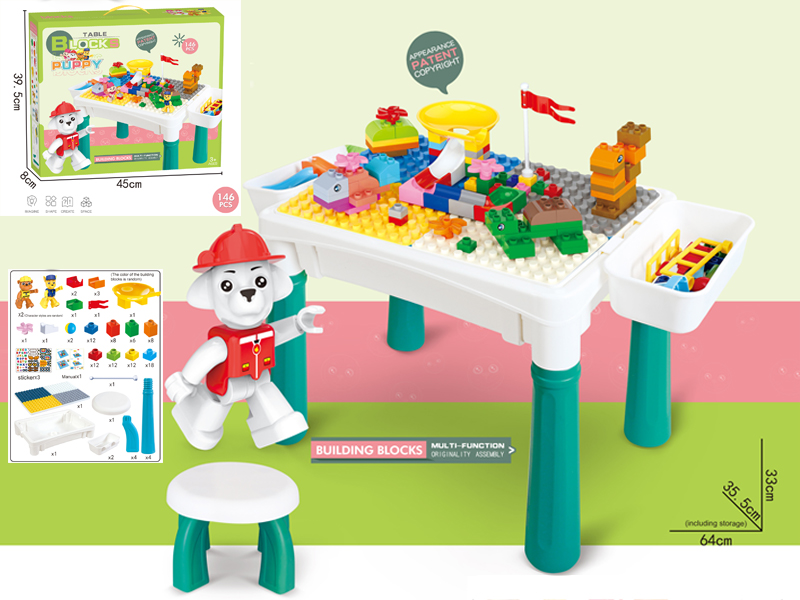 146PCS Multi Functional Building Block Table For Puppy Slideway (With 1 Chair)