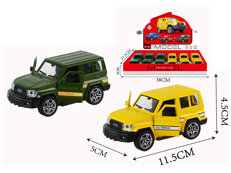 12PCS Alloy Pull Back Jeep With Light And Sound