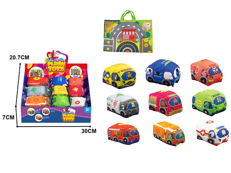 9 Baby Cartoon Cloth Cars + Map Storage Bag