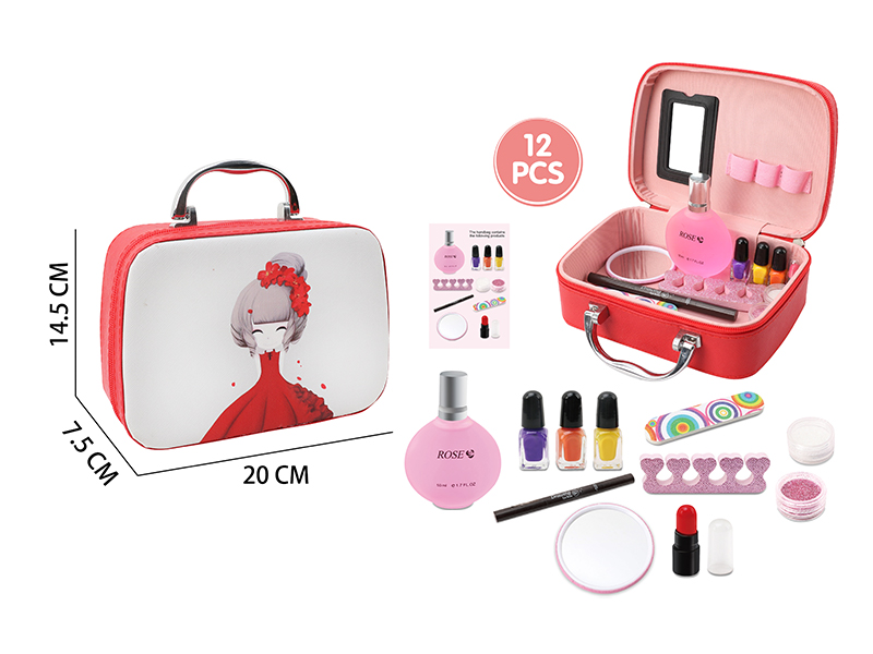 Makeup Bag + Perfume, Lipstick, Eyebrow Pencil, Mirror, Tearable Environmental Friendly Nail Polish, Diy Makeup Brush Set