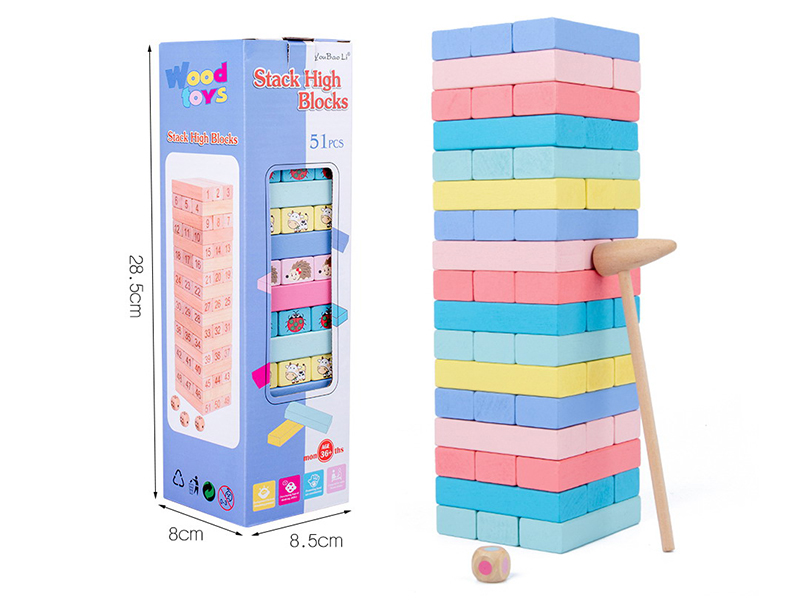 Wooden Jenga(Multicolour With Hammer)