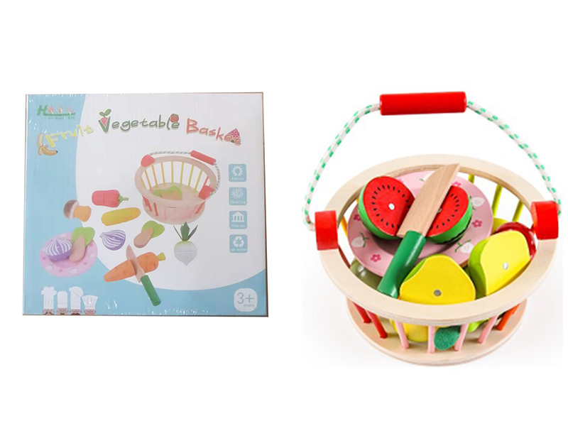 Wooden Fruit Vegetables Basket Cutting Toys