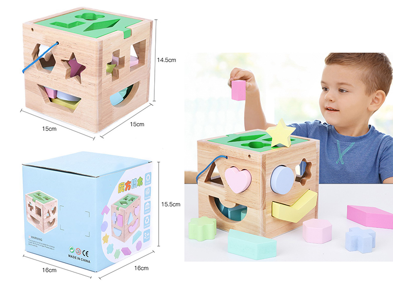 Wooden 15 Hole Shape Building Block Intelligence Box