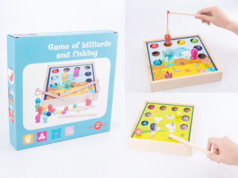 Game Of Billiard And Fishing Wooden Toy