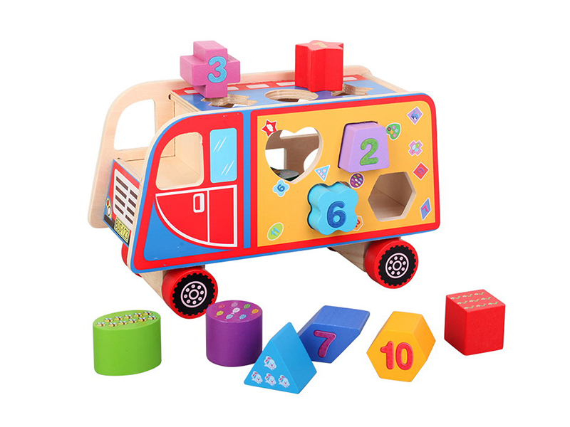 Wooden Shape Matching Building Blocks Car