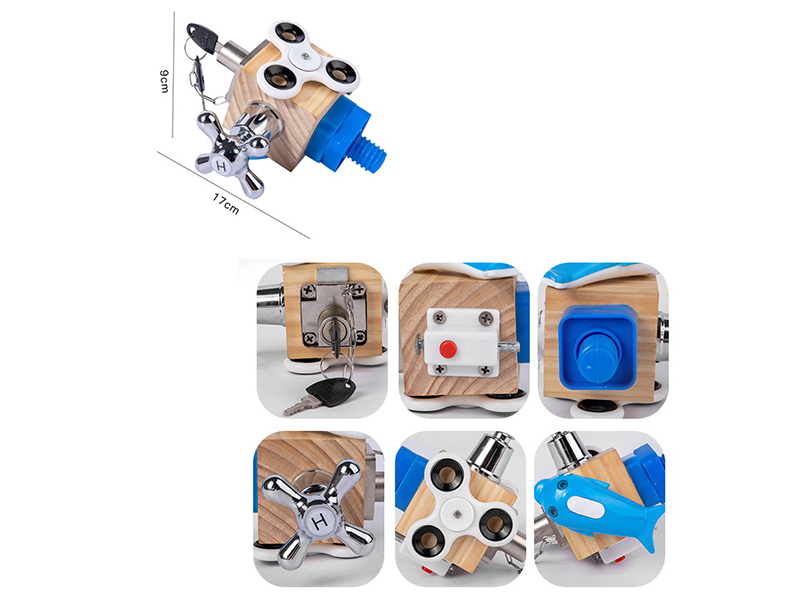 Wooden Multifunctional Six Sided Busy Block(Dolphin)