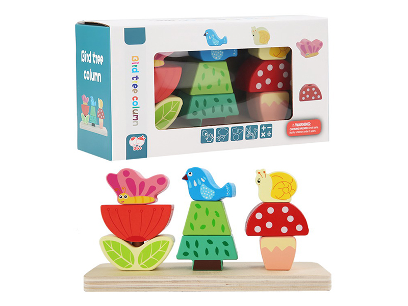 Bird Tree Wooden Column Stacking Blocks Toy