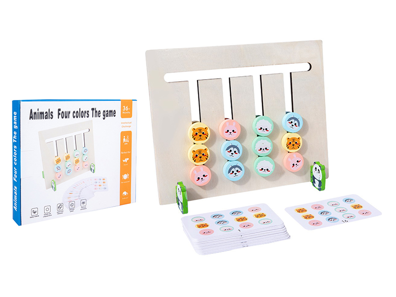 Wooden Four-Color Animal Slide Puzzle Board