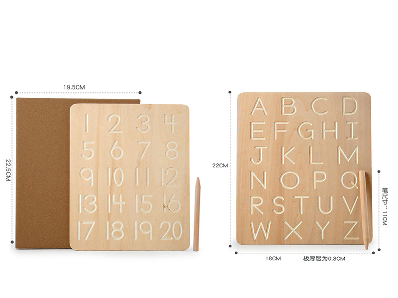 Wooden Numbers Alphabet Double Sided Groove Convex Training Board