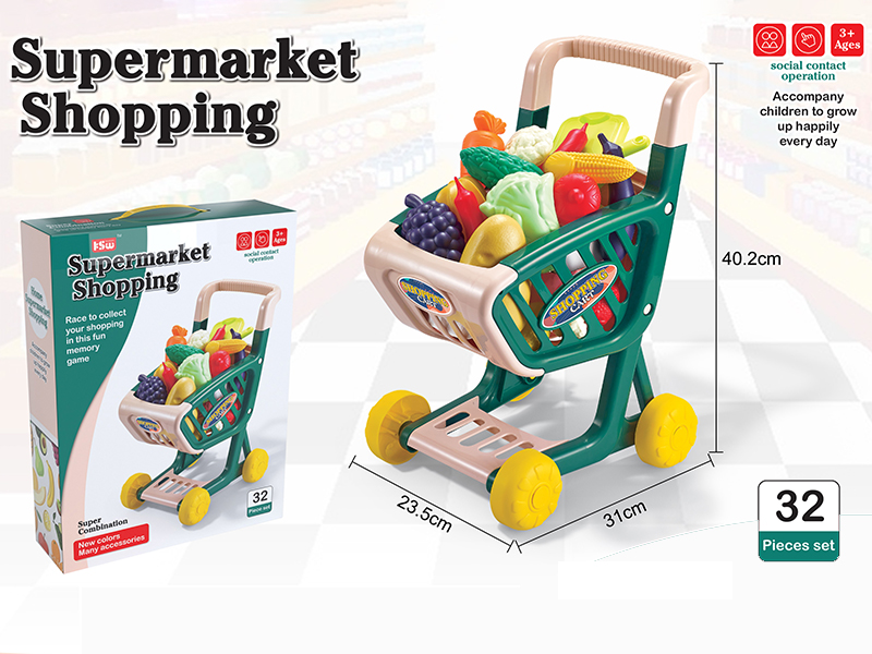 Shopping Cart With Fruits And Vegetables Set 32pcs