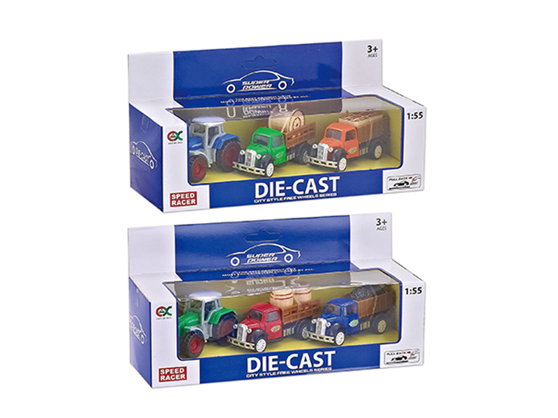 1: 55 Alloy Pull Back Farm Car Combination