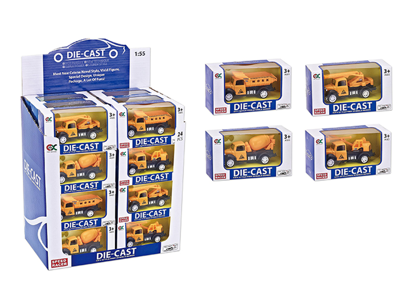 24Pcs 1:55 Alloy Pull Back Engineering Vehicle