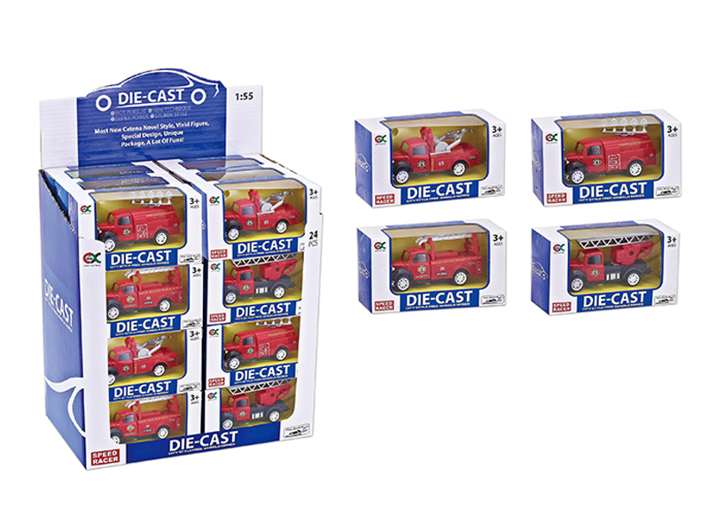 24Pcs 1:55 Alloy Pull Back Fire Engine