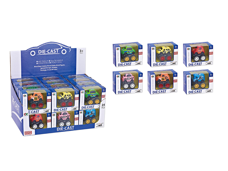 24Pcs Alloy Friction Big Wheel Q Version Car