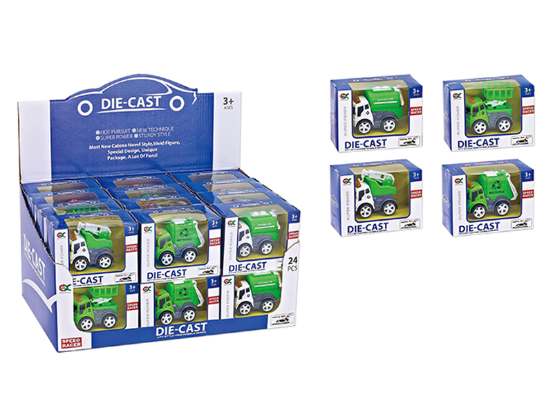 24Pcs Alloy Friction Large Wheel Q Version Sanitation Vehicle