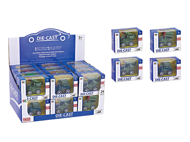 24Pcs Alloy Friction Big Wheel Q Version Military Vehicle