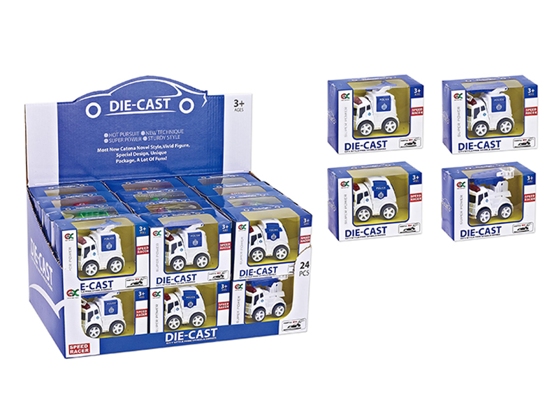 24Pcs Alloy Friction Big Wheel Q Version Police Car