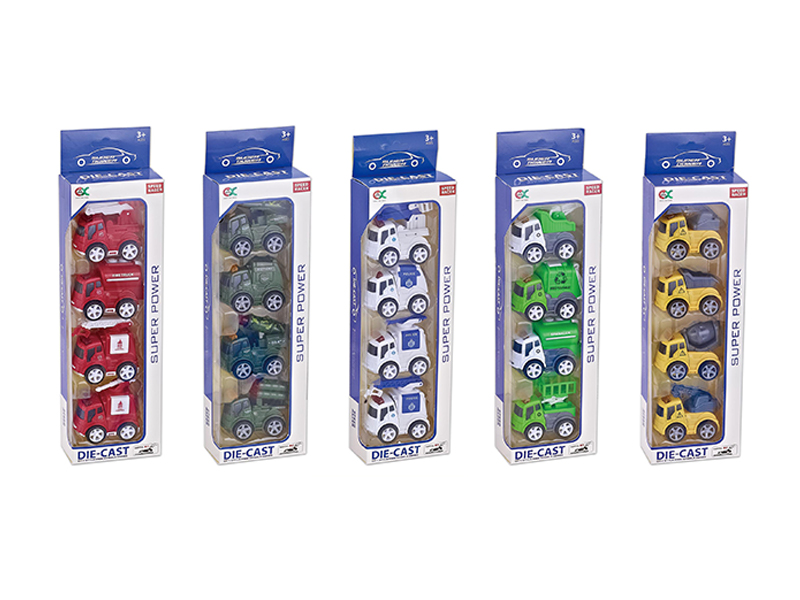 4Pcs Alloy Friction Big Wheel Q Version Car