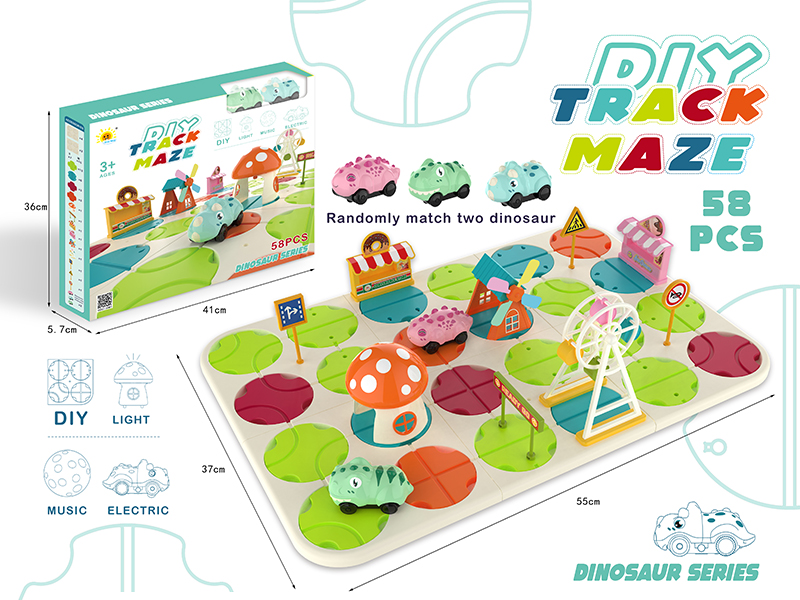 DIY Track Maze With Sound And Light(Dinosaur Car,58PCS)