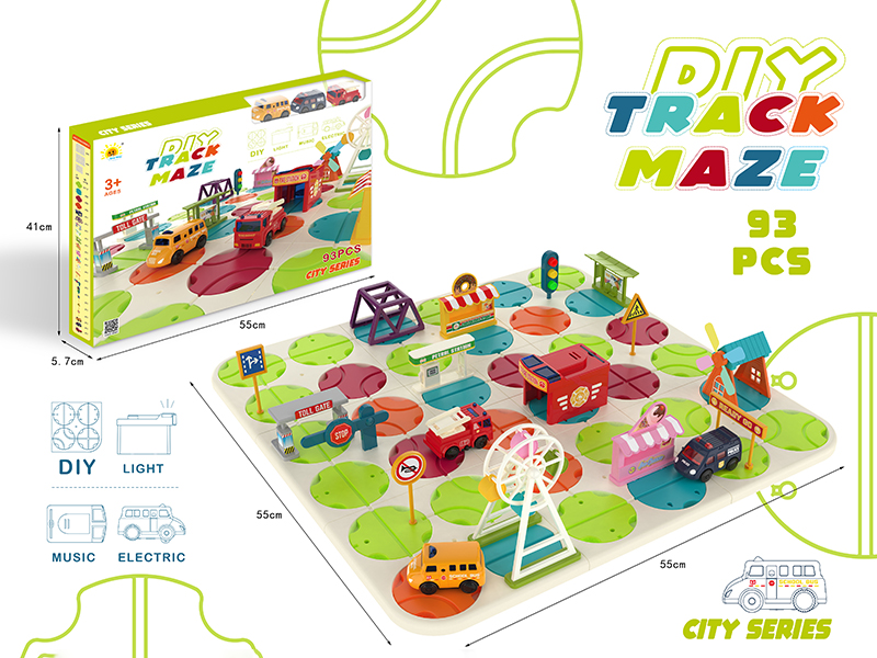 DIY Track Maze With Sound And Light(Police Car + School Bus + Fire Engine,93PCS)