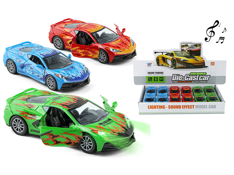 12Pcs 1:32 Alloy Pull Back Car C8 With Fire Dragon Light And Music