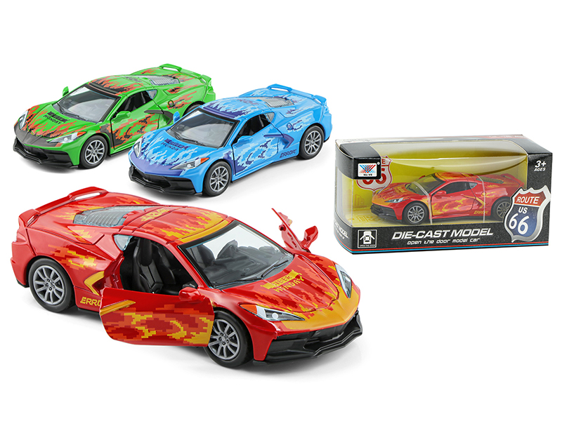 1:32 American Muscle Car Corvette Alloy Pull Back Car Door Opening