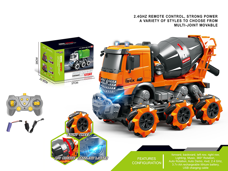 1:14 Multifunctional Remote Control Stunt Wheel Concrete Mixer With Light And Music(Including Batteries)
