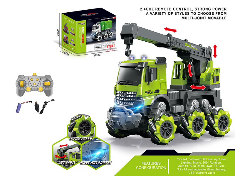 1:14 Multifunctional Remote Control Stunt Wheel Crane With Light And Music(Including Batteries)