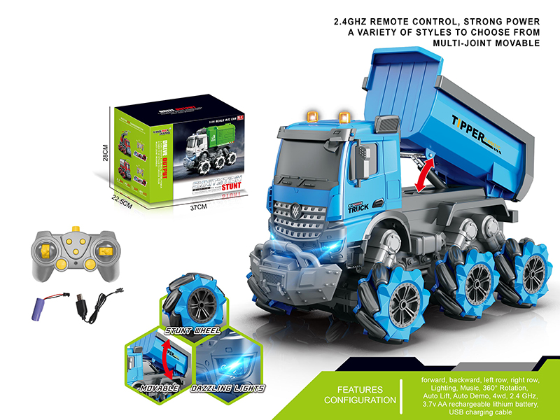 1:14 Multifunctional Remote Control Stunt Wheel Dumper With Light And Music(Including Batteries)