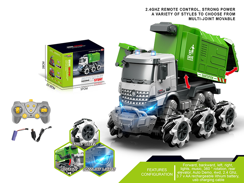 1:14 Multifunctional Remote Control Stunt Wheel Sanitation Truck With Light And Music(Including Batteries)