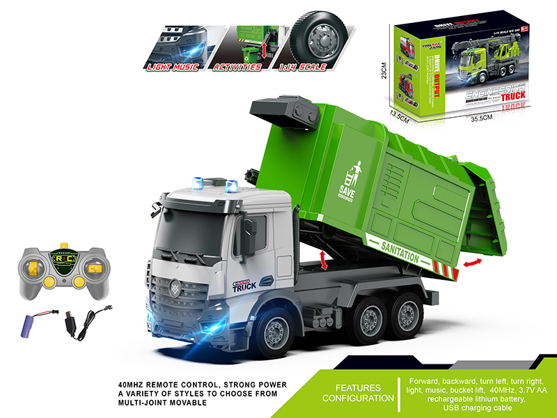 1:14 Multifunctional Remote Control Sanitation Truck With Light And Music(Including Batteries)
