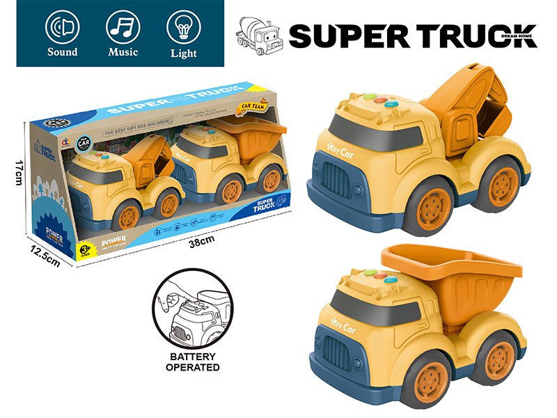Cartoon Slide Engineering Truck With Light And Music(Excavator + Crane)