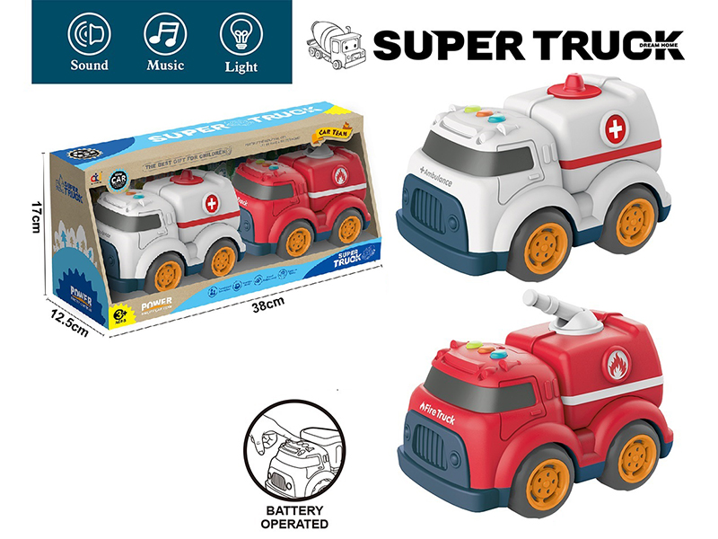 Cartoon Slide Engineering Truck With Light And Music(Ambulance + Fire Engine)