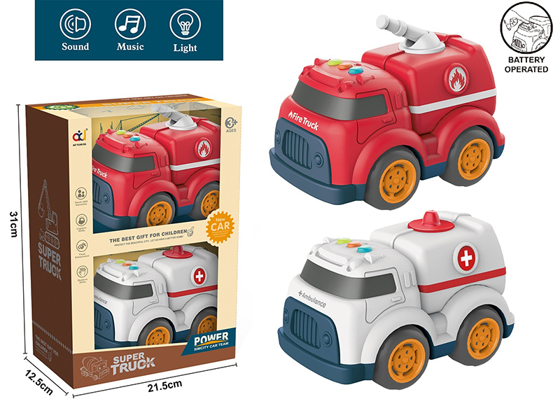 Cartoon Slide Engineering Truck With Light And Music(Ambulance +Fire Engine)