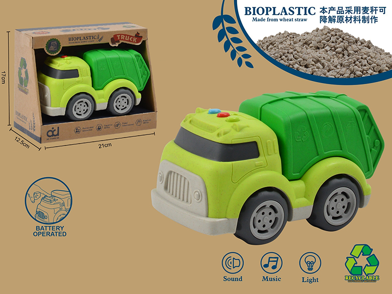 Wheat Straw Material Cartoon Free Wheel Sanitation Truck With Light And Music