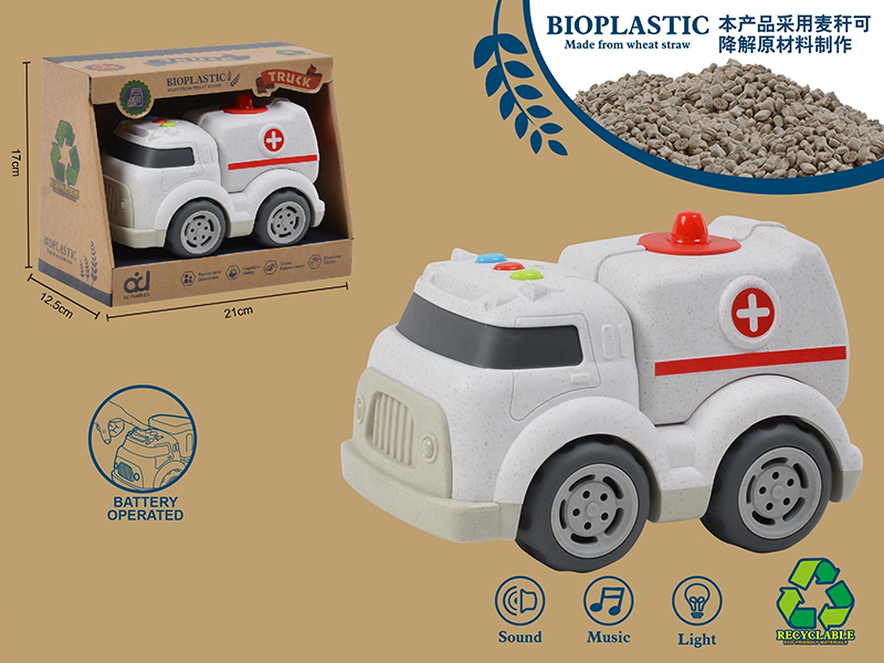 Wheat Straw Material Cartoon Free Wheel Ambulance With Light And Music