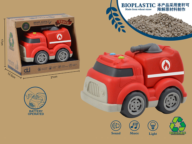 Wheat Straw Material Cartoon Free Wheel Fire Engine With Light And Music