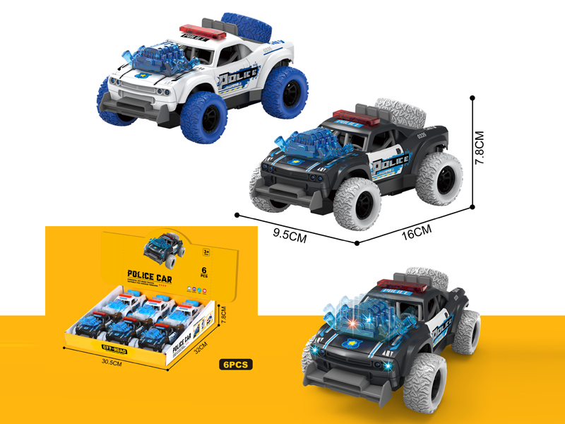 6PCS Friction Police Car With Sound And Light That Can Rotate 360 Degrees