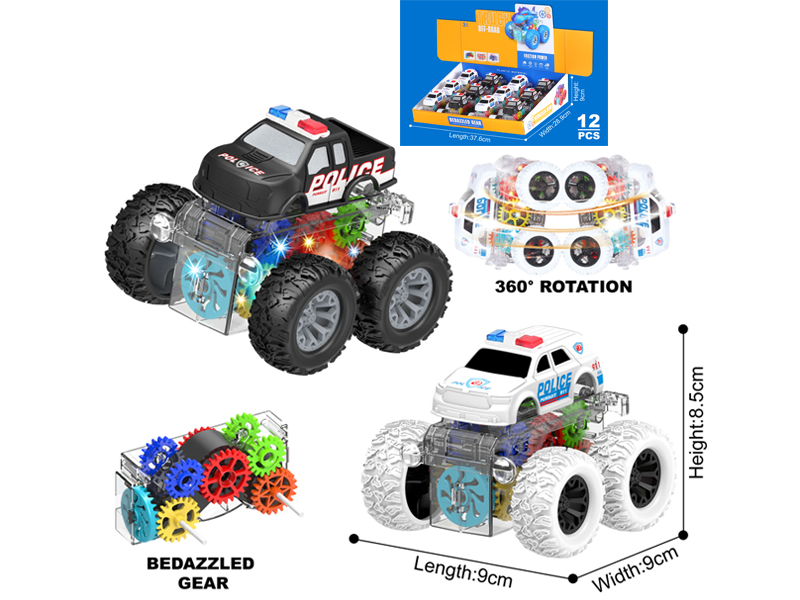 12PCS Double Friction Spinning Stunt Roller Police Car With Light